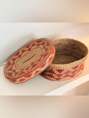 Vintage Handwoven Lidded Basket Box Southwestern Tribal Boho Storage